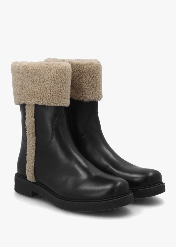 Stella Black Leather Cuffed Ankle Boots