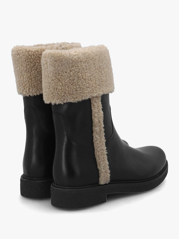Stella Black Leather Cuffed Ankle Boots