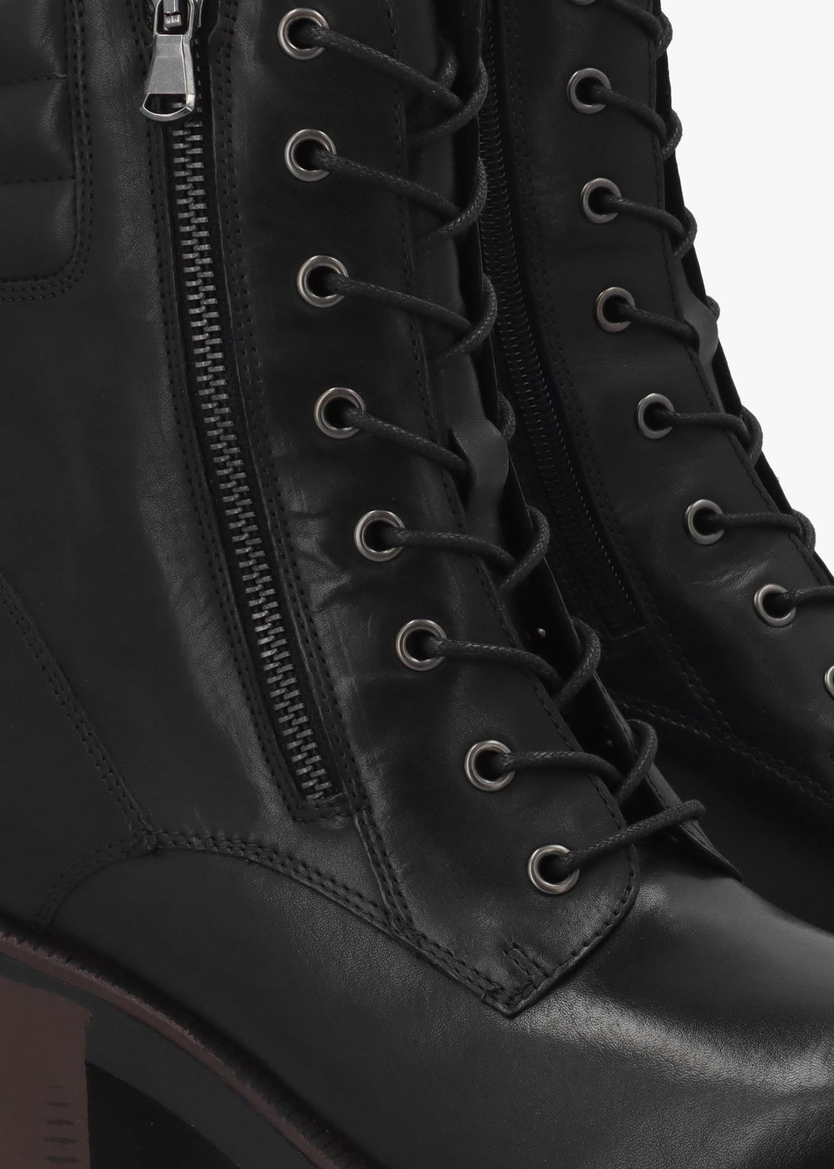 Carola Black Leather Lace Up Block Heel Ankle Boots