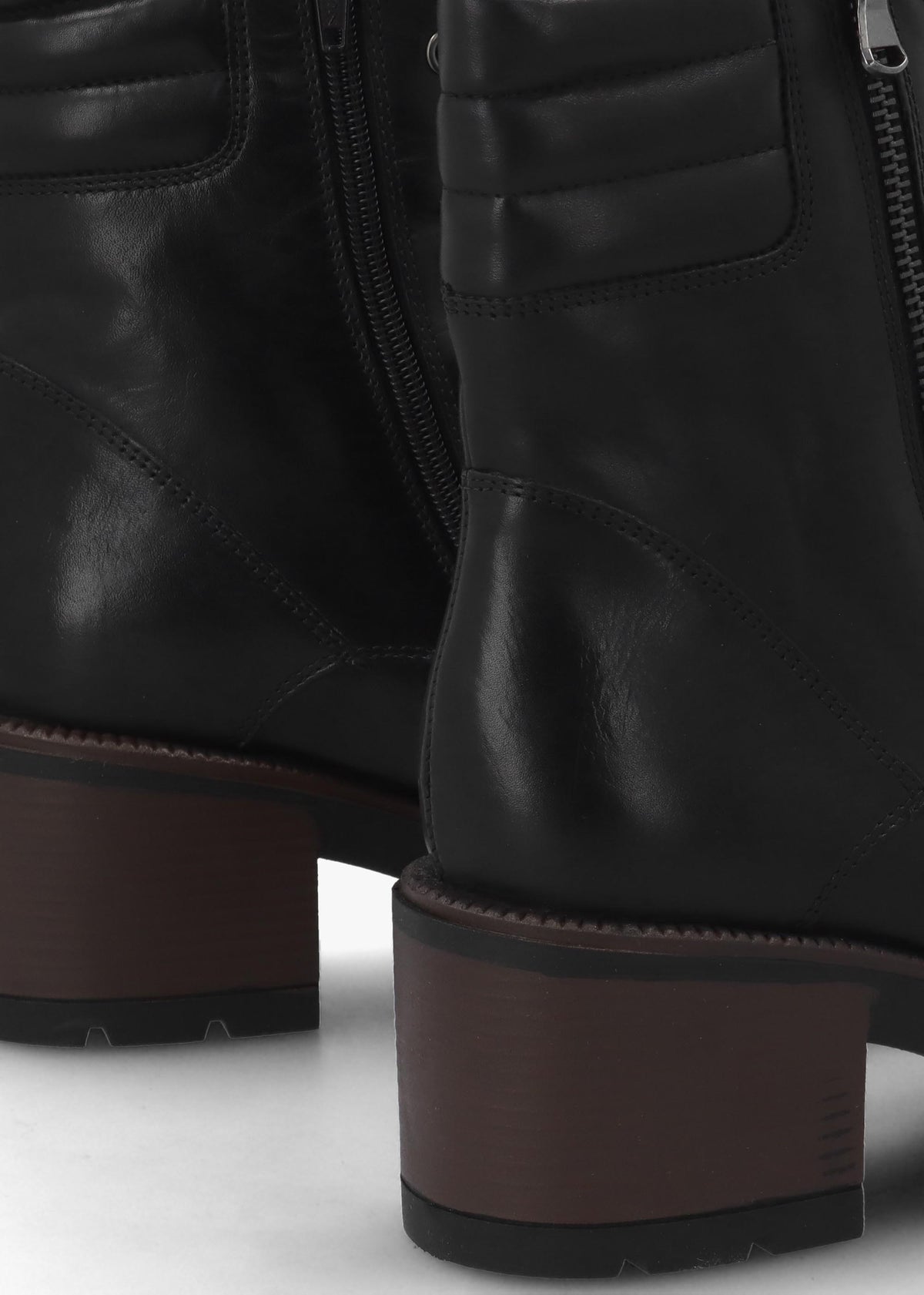 Carola Black Leather Lace Up Block Heel Ankle Boots