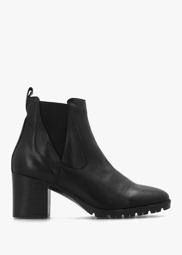 Linda Black Leather Block Heel Ankle Boots