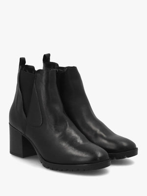 Linda Black Leather Block Heel Ankle Boots
