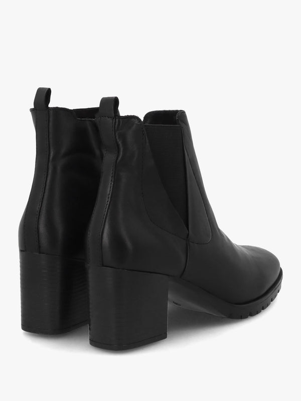 Linda Black Leather Block Heel Ankle Boots