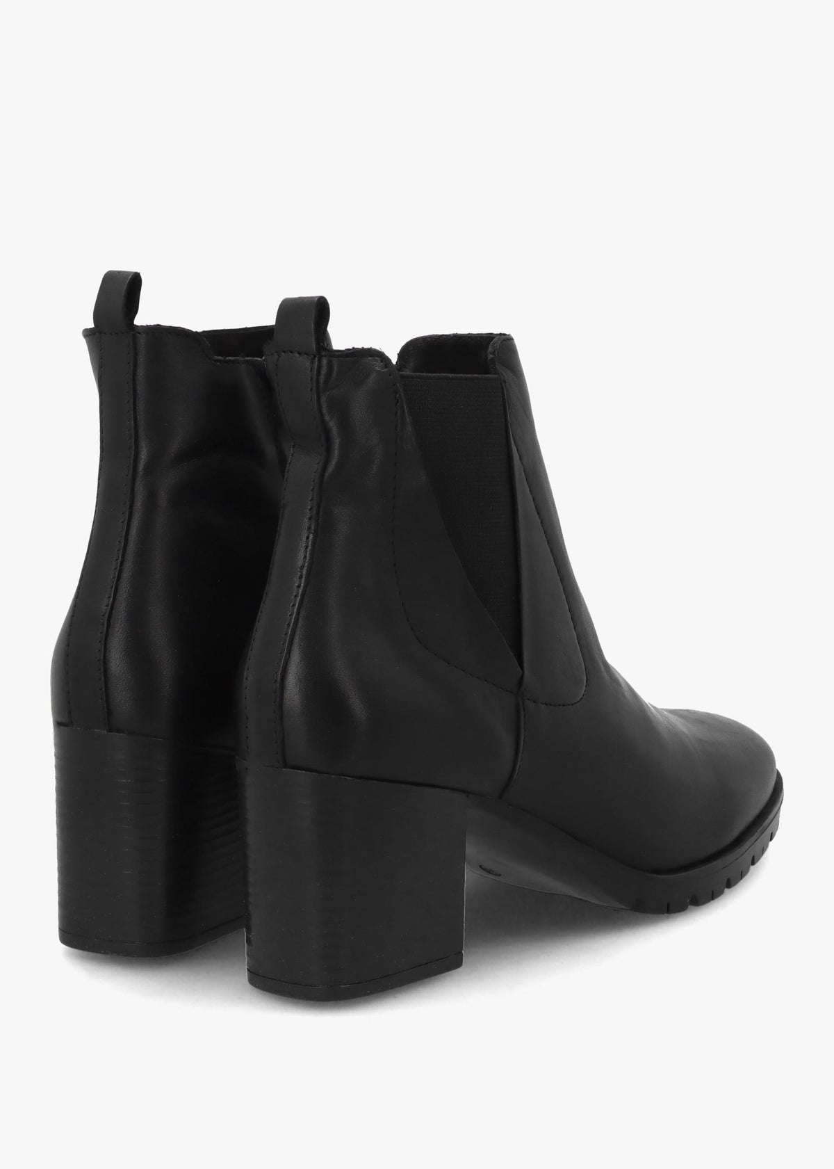 Linda Black Leather Block Heel Ankle Boots