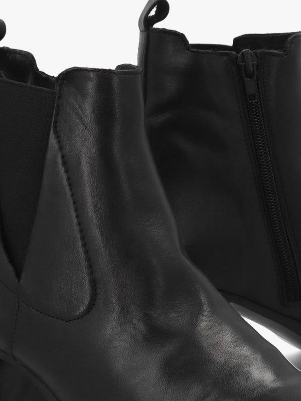Linda Black Leather Block Heel Ankle Boots