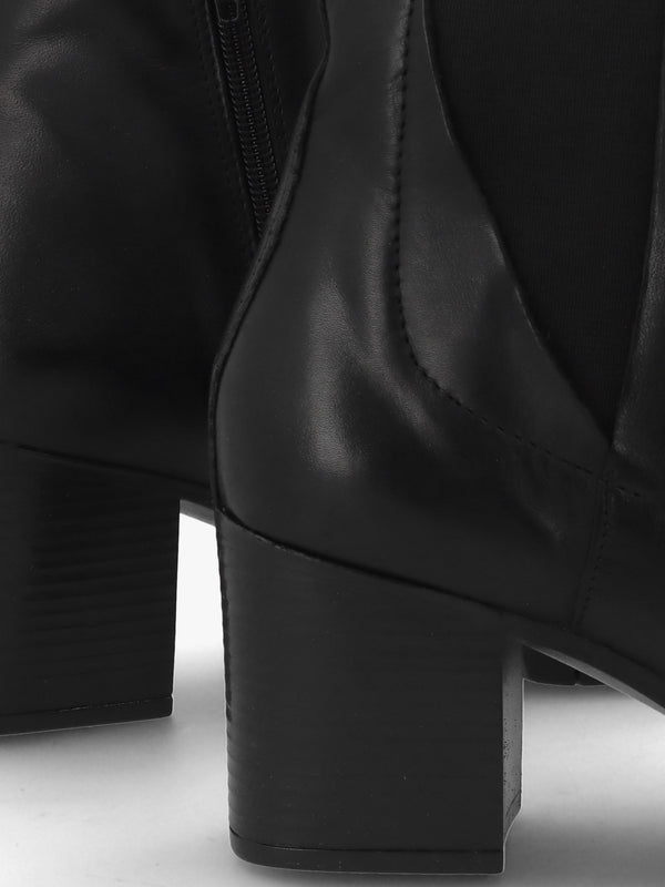 Linda Black Leather Block Heel Ankle Boots