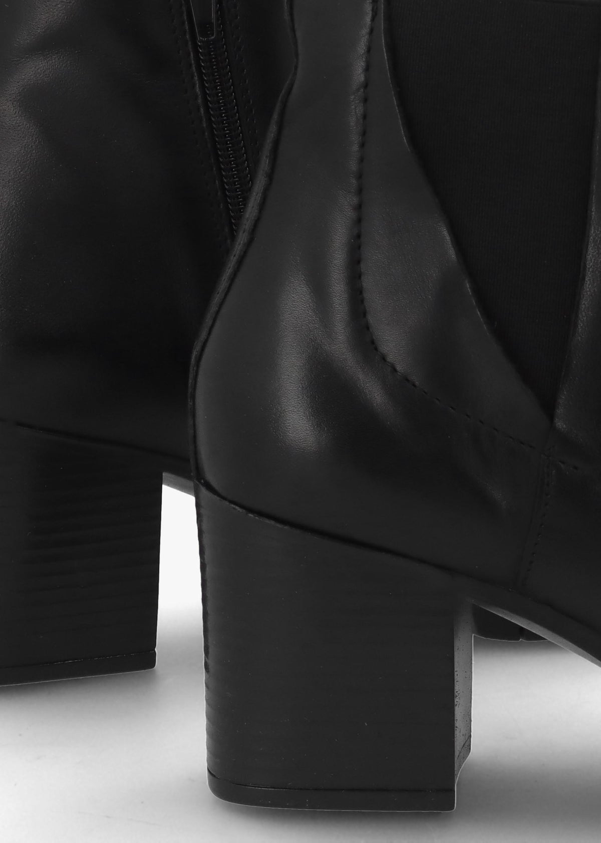 Linda Black Leather Block Heel Ankle Boots