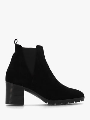 Linda Black Suede Block Heel Ankle Boots