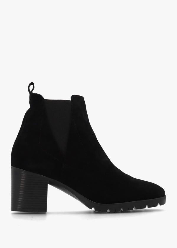 Linda Black Suede Block Heel Ankle Boots