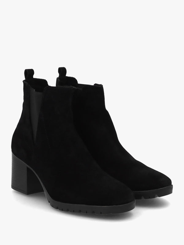 Linda Black Suede Block Heel Ankle Boots