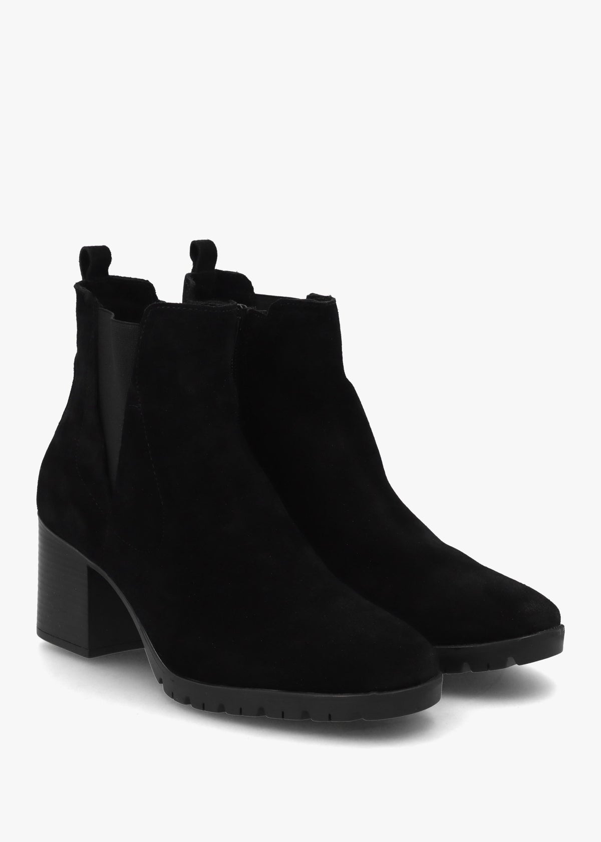 Linda Black Suede Block Heel Ankle Boots