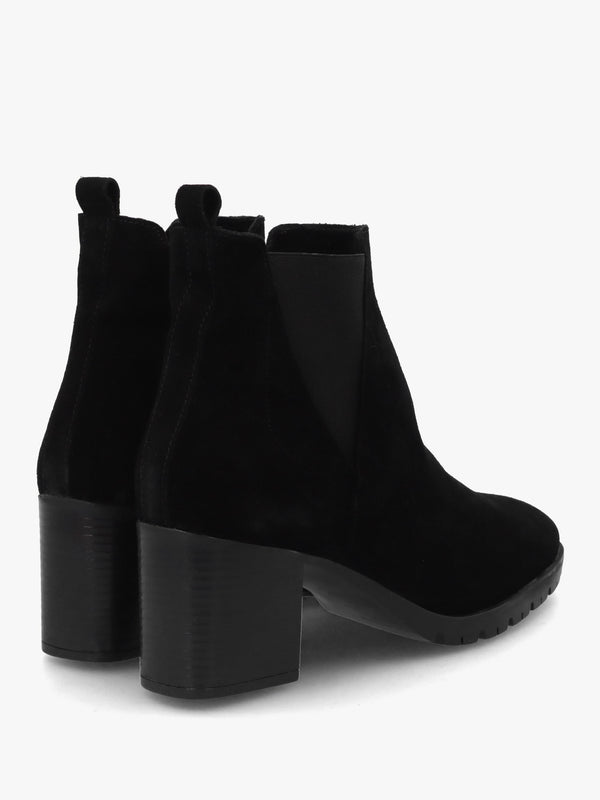 Linda Black Suede Block Heel Ankle Boots