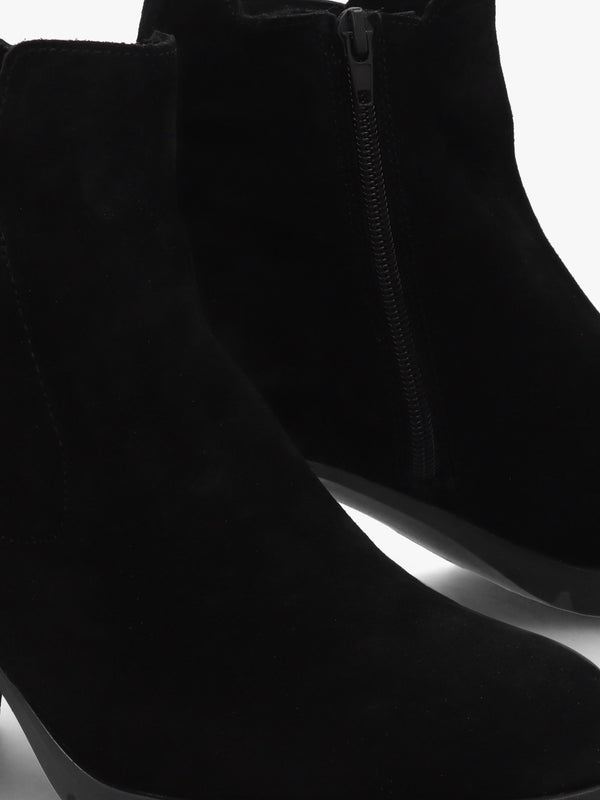 Linda Black Suede Block Heel Ankle Boots
