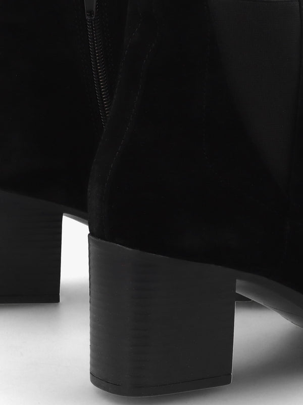 Linda Black Suede Block Heel Ankle Boots