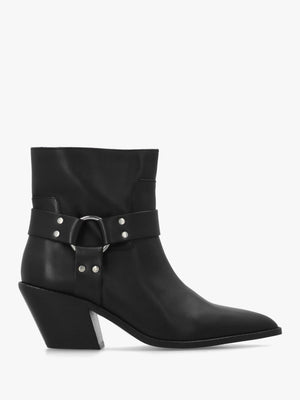 Manay Boy Black Leather Western Ankle Boots