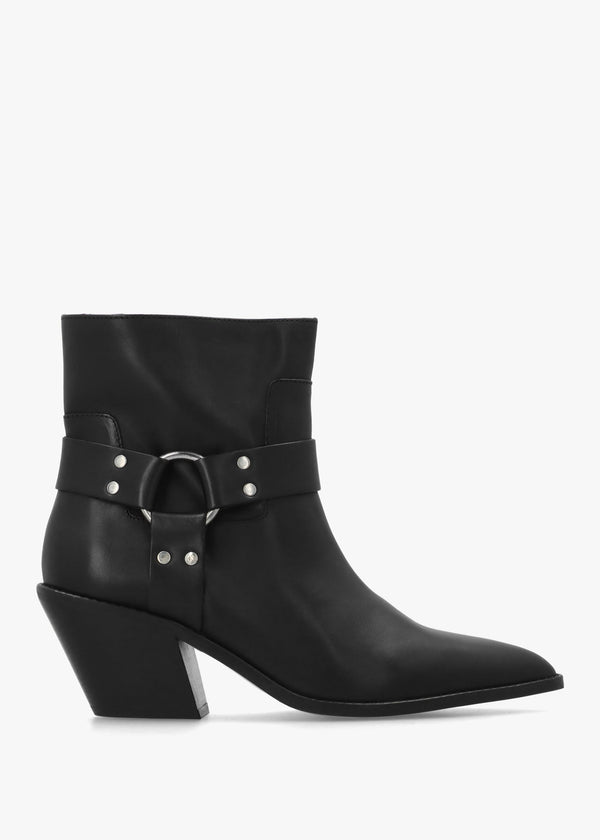 Manay Boy Black Leather Western Ankle Boots