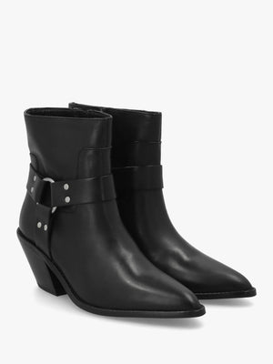Manay Boy Black Leather Western Ankle Boots