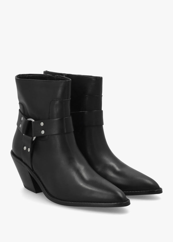 Manay Boy Black Leather Western Ankle Boots