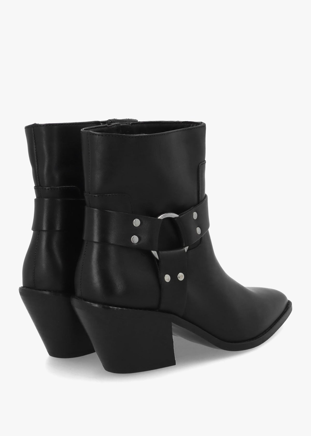 Manay Boy Black Leather Western Ankle Boots