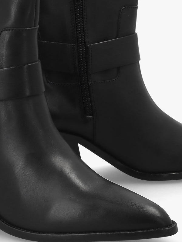 Manay Boy Black Leather Western Ankle Boots