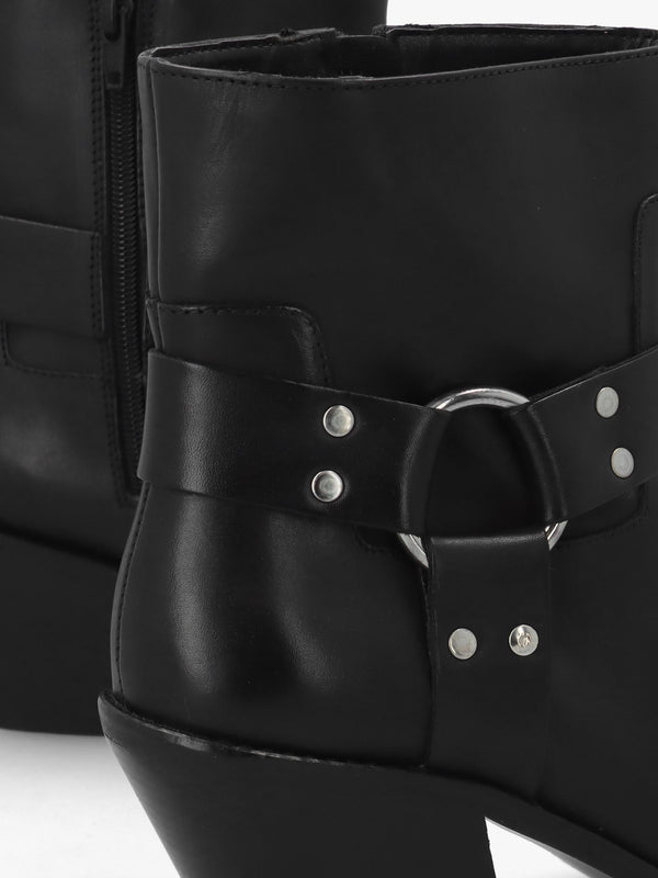 Manay Boy Black Leather Western Ankle Boots