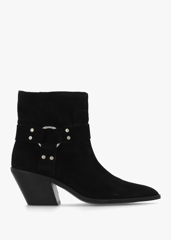 Manay Boy Black Suede Western Ankle Boots