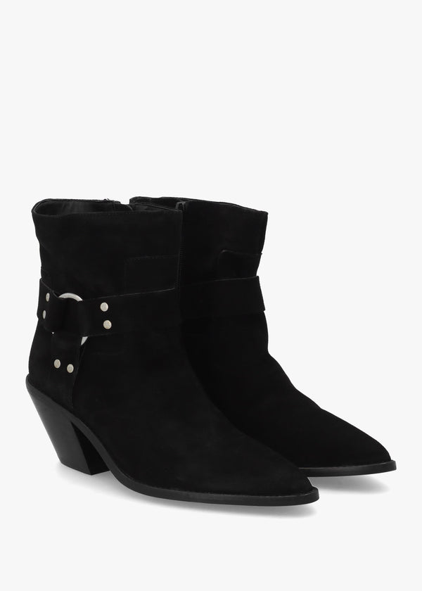 Manay Boy Black Suede Western Ankle Boots