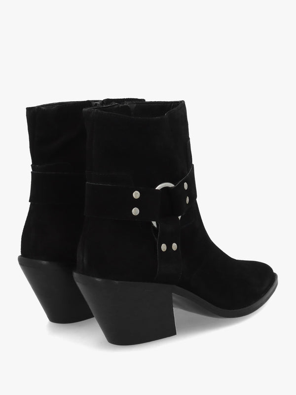Manay Boy Black Suede Western Ankle Boots