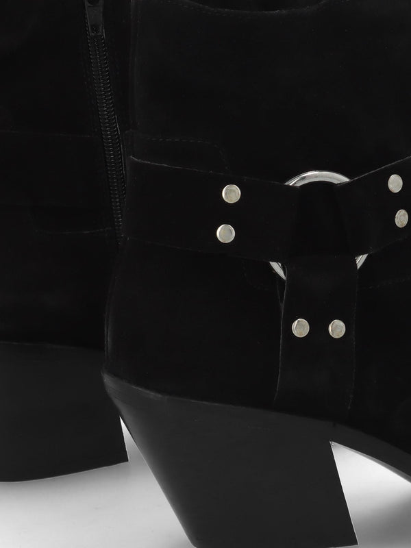 Manay Boy Black Suede Western Ankle Boots