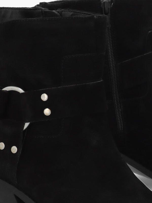 Manay Boy Black Suede Western Ankle Boots