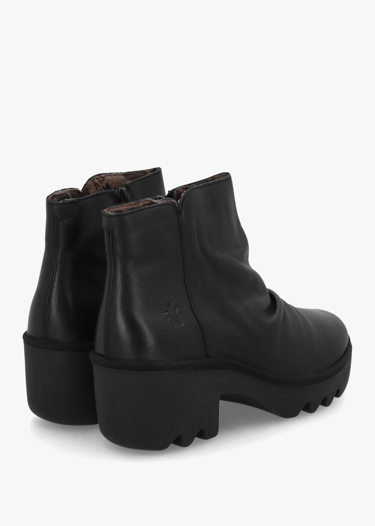 Tulp Black Leather Rouched Block Heel Ankle Boots