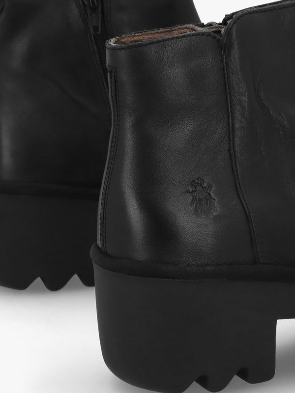 Tulp Black Leather Rouched Block Heel Ankle Boots