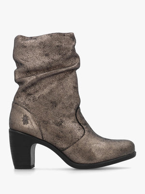 Klei Cool Graphite Leather Rouched Block Heel Ankle Boots