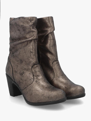 Klei Cool Graphite Leather Rouched Block Heel Ankle Boots