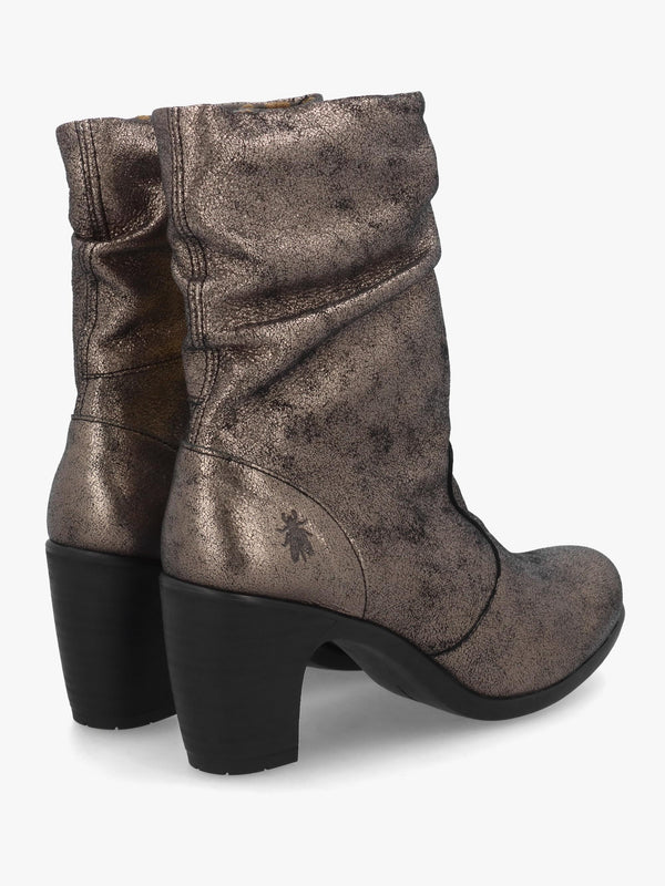 Klei Cool Graphite Leather Rouched Block Heel Ankle Boots