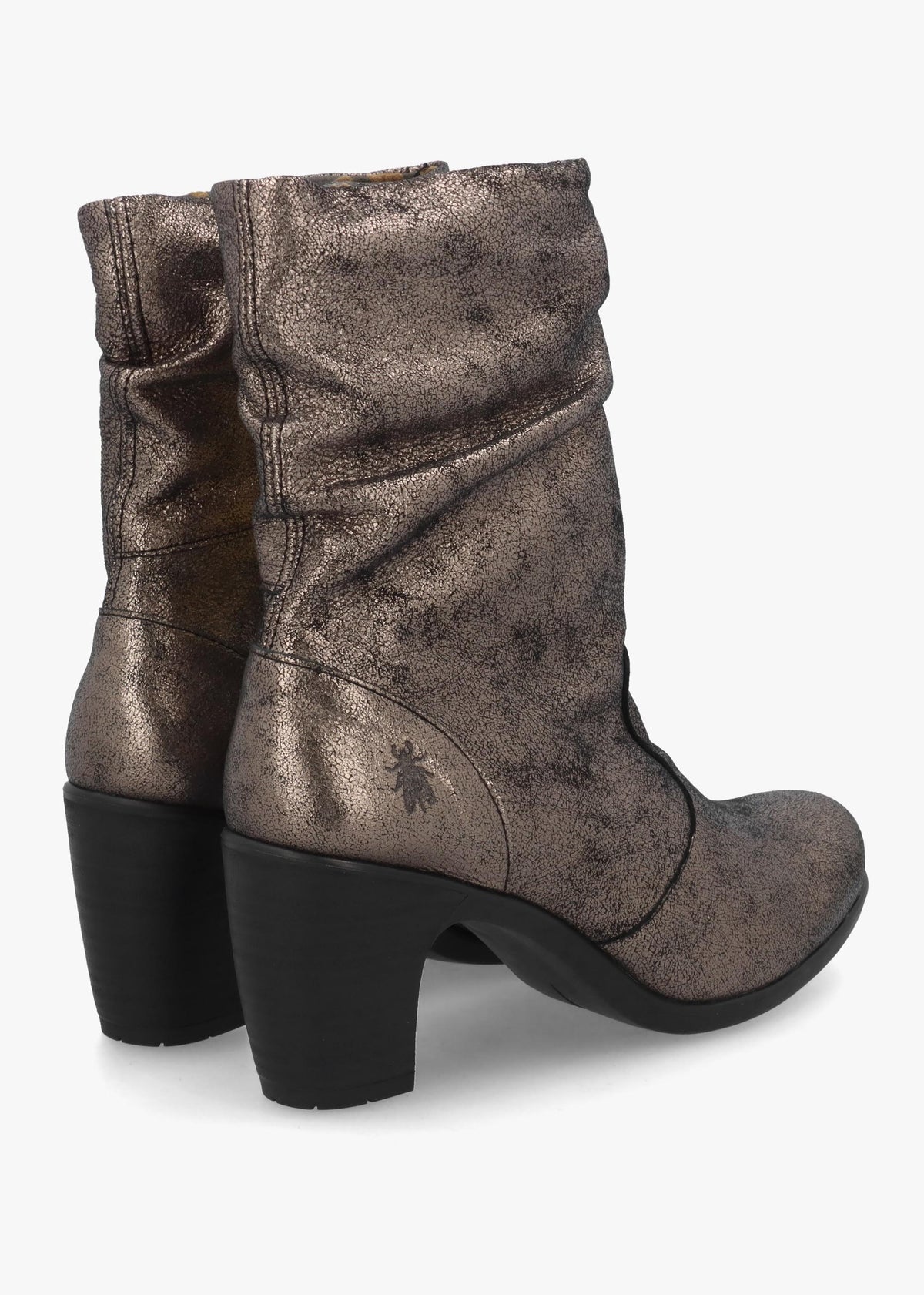 Klei Cool Graphite Leather Rouched Block Heel Ankle Boots
