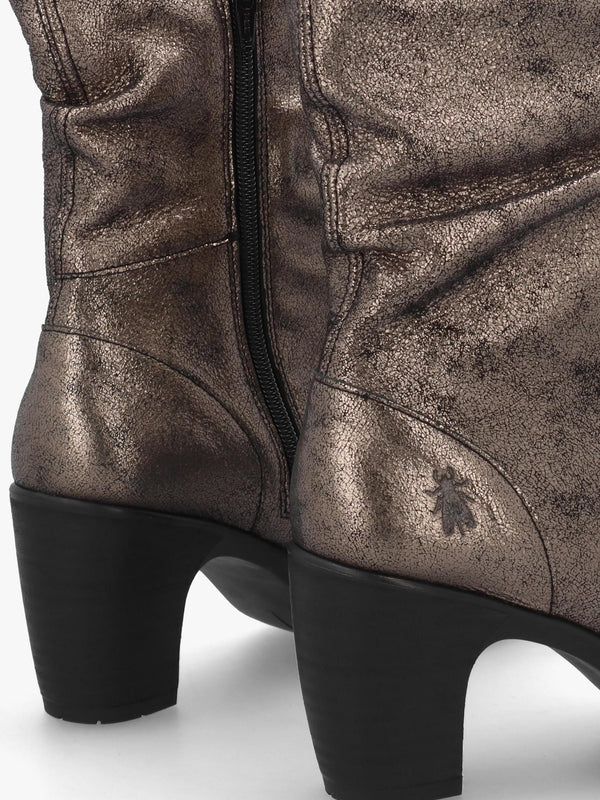 Klei Cool Graphite Leather Rouched Block Heel Ankle Boots