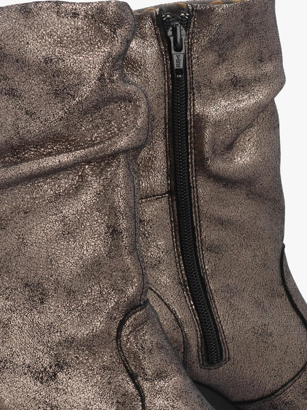 Klei Cool Graphite Leather Rouched Block Heel Ankle Boots