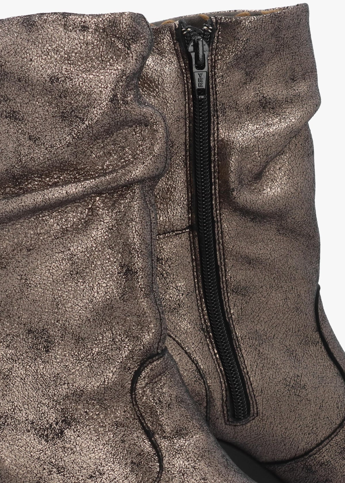Klei Cool Graphite Leather Rouched Block Heel Ankle Boots