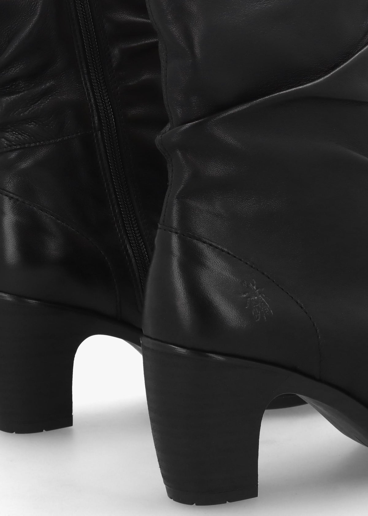 Klei Black Leather Rouched Block Heel Ankle Boots