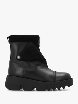 Zufe Black Leather Chunky Ankle Boots