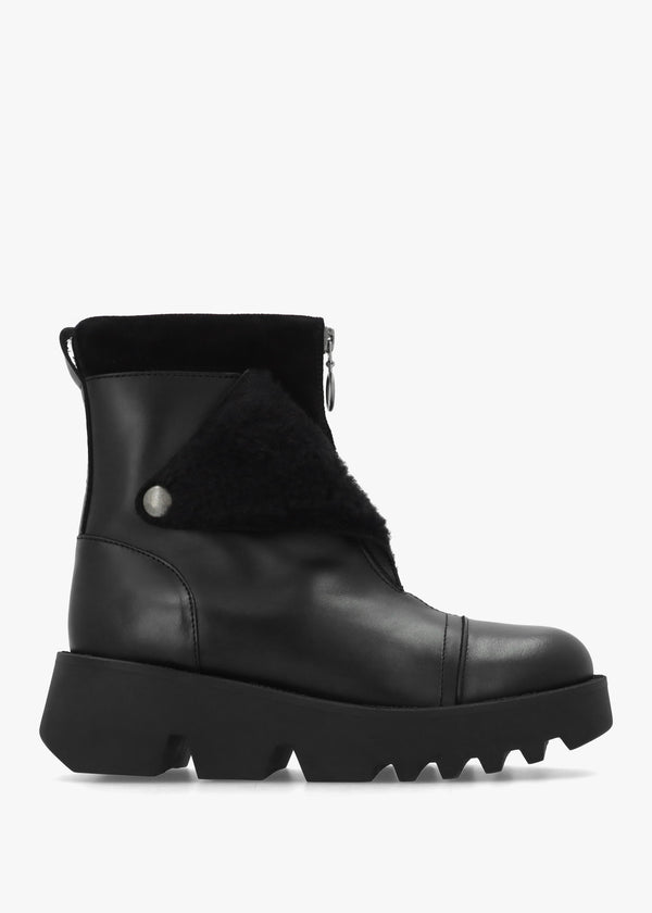 Zufe Black Leather Chunky Ankle Boots