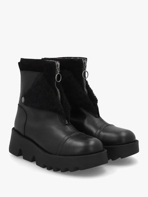 Zufe Black Leather Chunky Ankle Boots