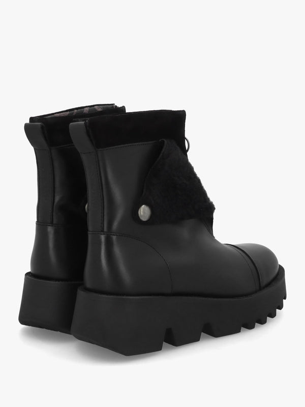 Zufe Black Leather Chunky Ankle Boots