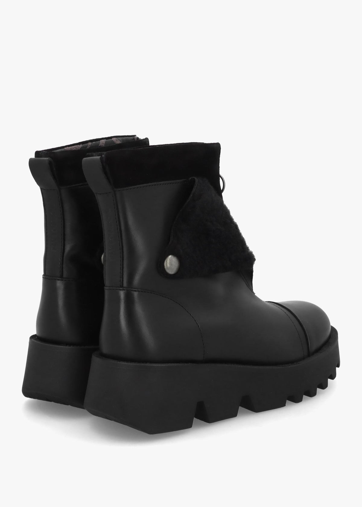 Zufe Black Leather Chunky Ankle Boots