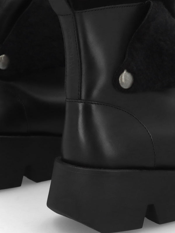 Zufe Black Leather Chunky Ankle Boots