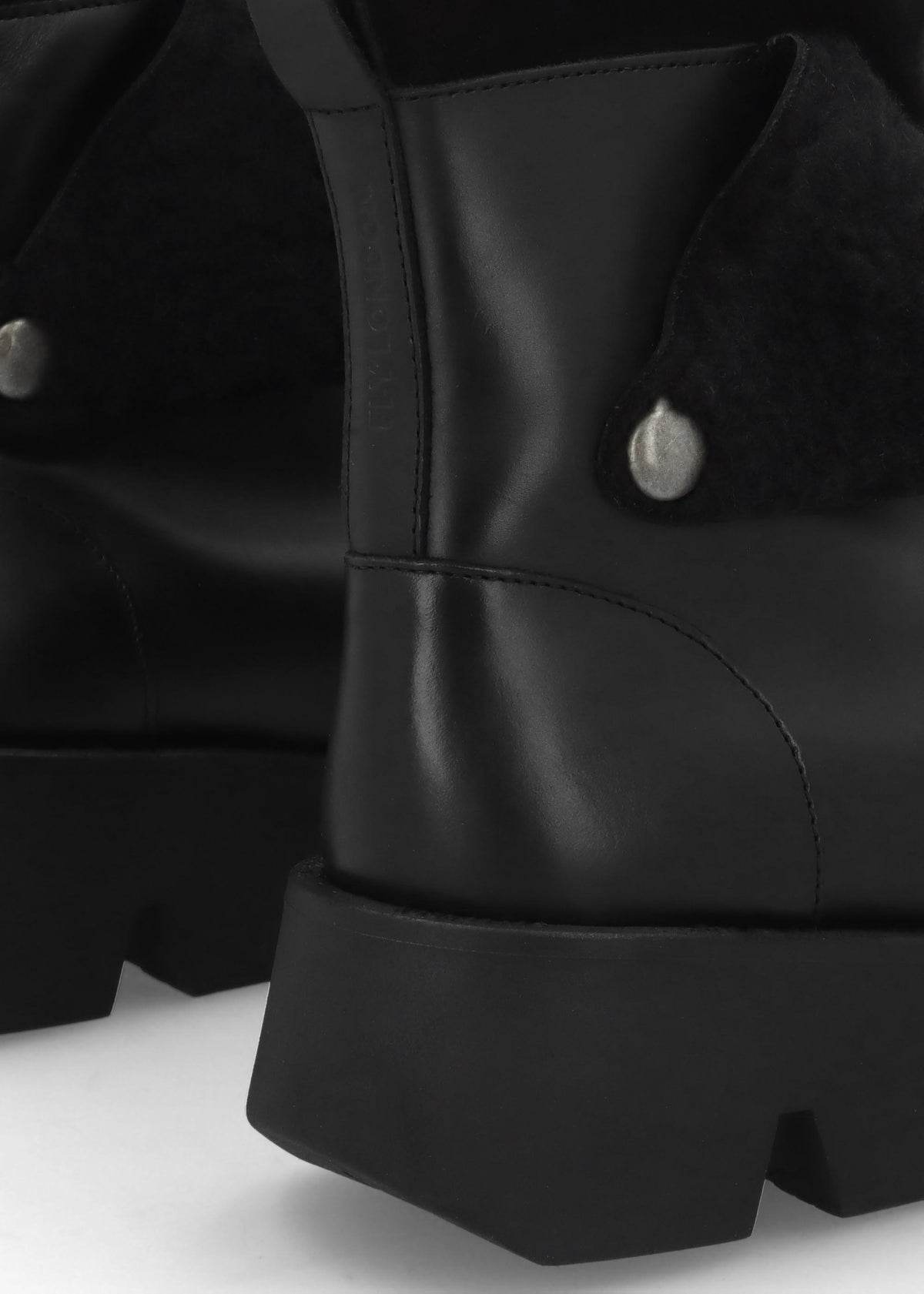 Zufe Black Leather Chunky Ankle Boots