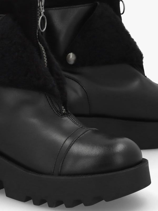 Zufe Black Leather Chunky Ankle Boots