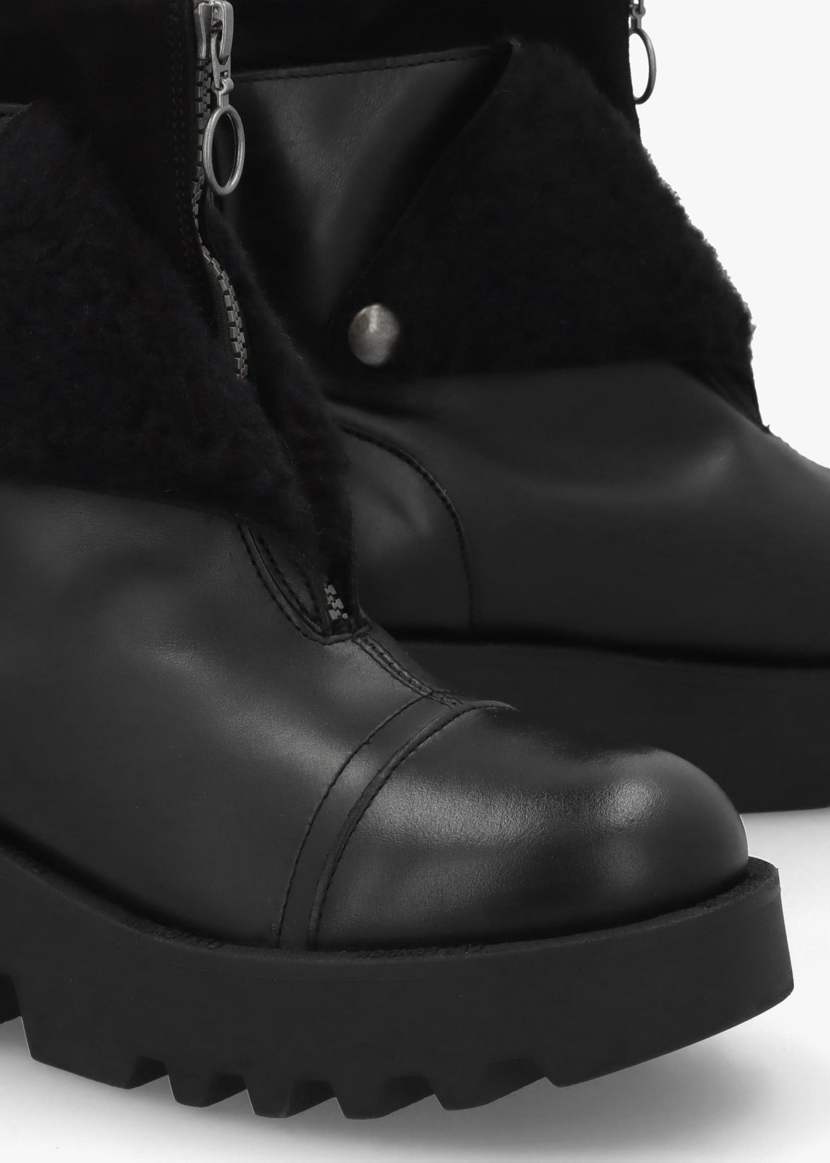 Zufe Black Leather Chunky Ankle Boots