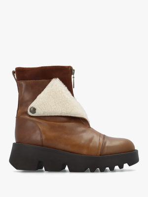 Zufe Camel Beige Leather Chunky Ankle Boots